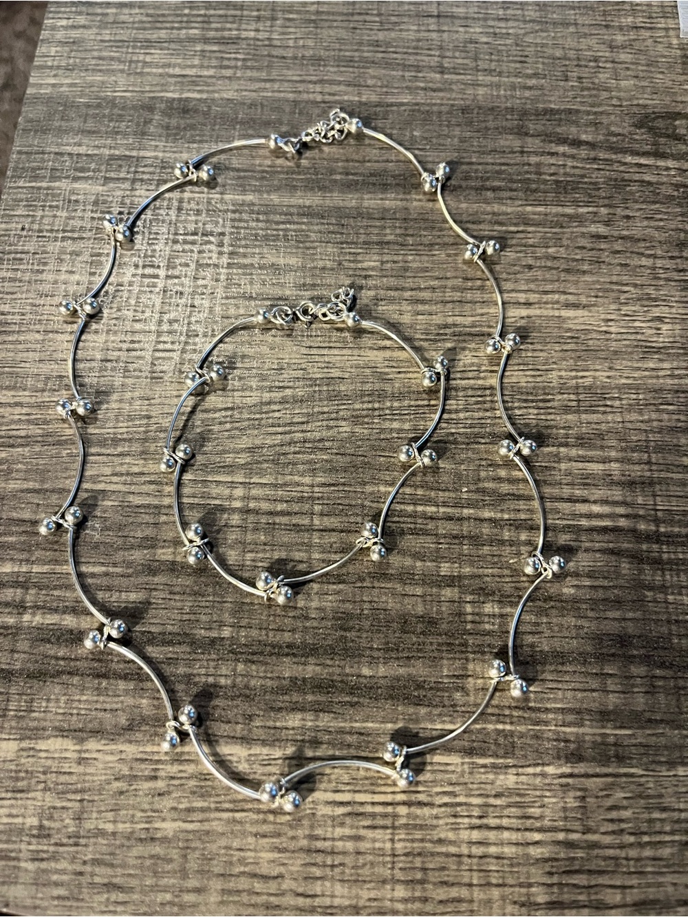 Sterling Silver Bead Accent Women’s Necklace and Bracelet Set. 925